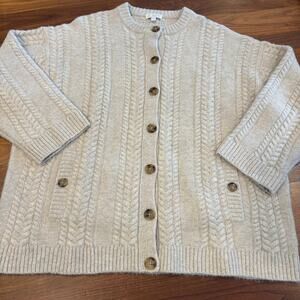 Size XXL J Crew Relaxed Cable Knit Cardigan Sweater Heather Light Stone